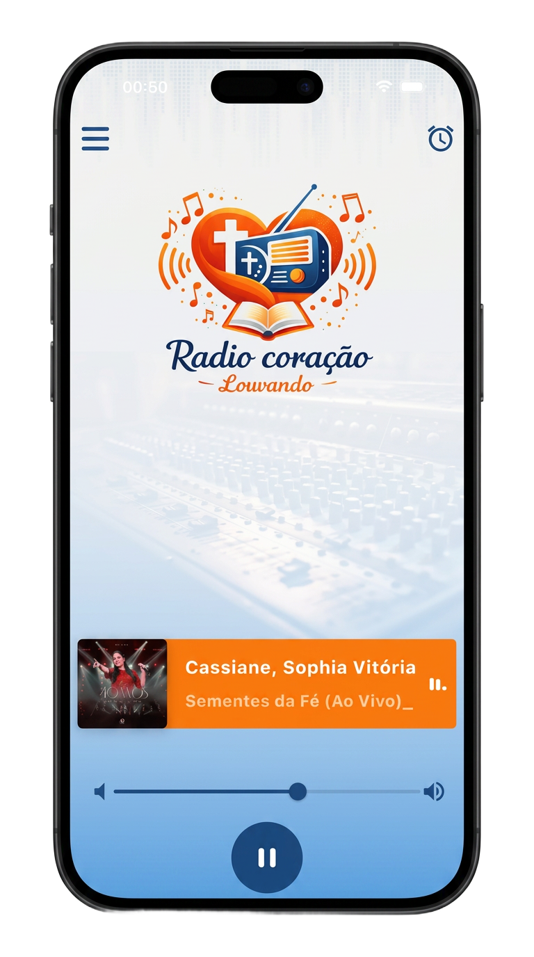 Aplicativo Rádio Coração Louvando no telemóvel